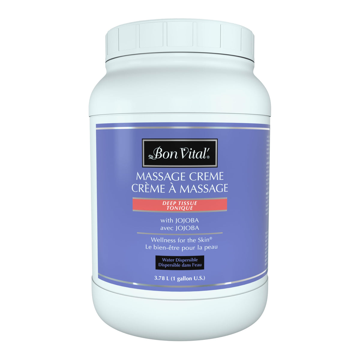Bon Vital' Deep Tissue Massage Creme bottle pour provides a smooth glide for deep tissue work.
