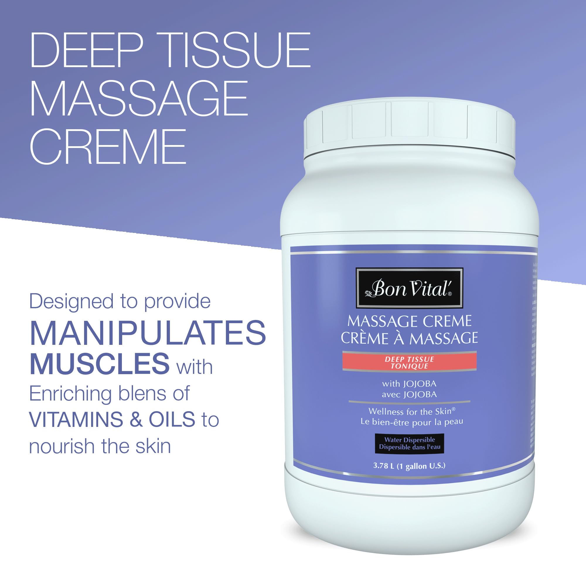 Bon Vital' Deep Tissue Massage Creme spa setting shows professional-grade hydration and glide.