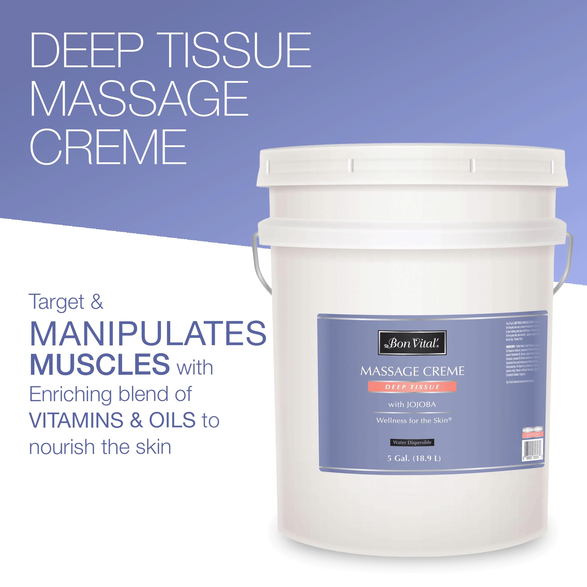 Hydrating blend with grapeseed, jojoba, avocado oils nourishes skin during massage.