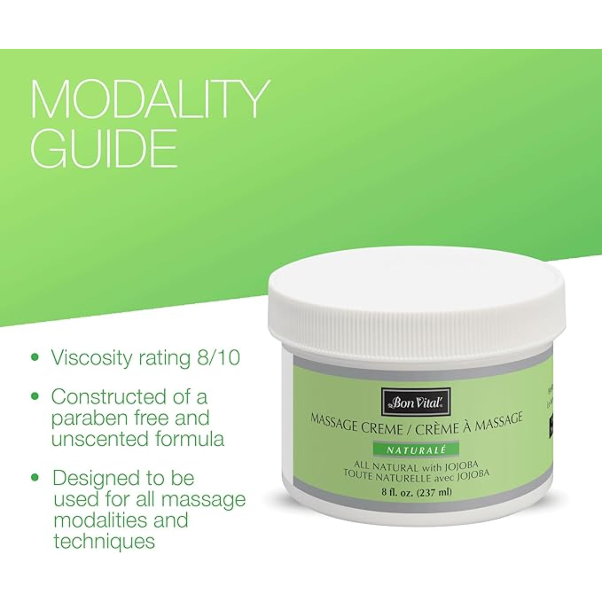 Bon Vital' Naturale Massage Creme back massage with glide and control.
