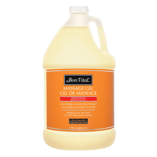Bon Vital' Original Massage Gel bottle pour showing controlled dispensing for smooth sessions.