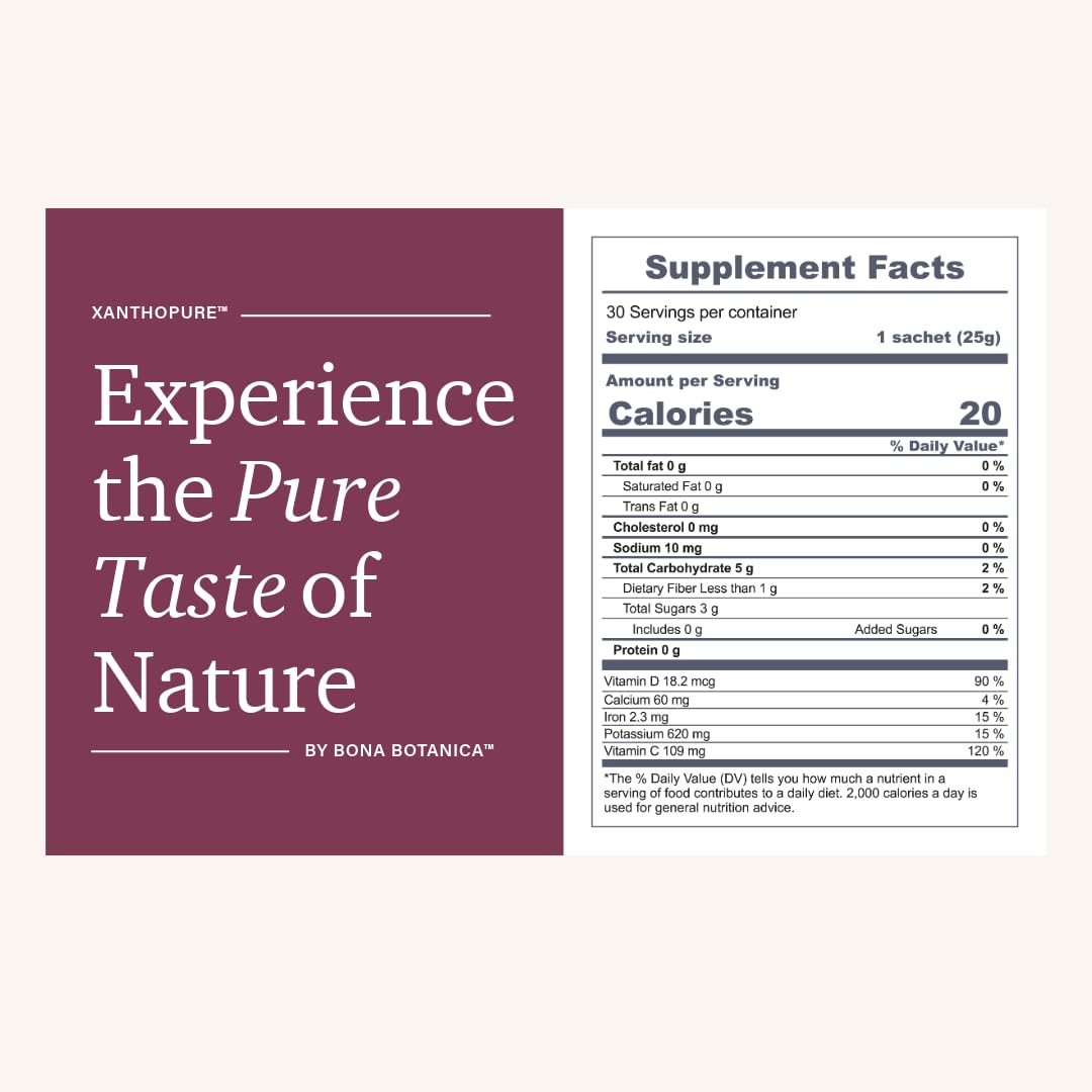 XanthoPure glass serving shows pure mangosteen goodness for daily nutrition