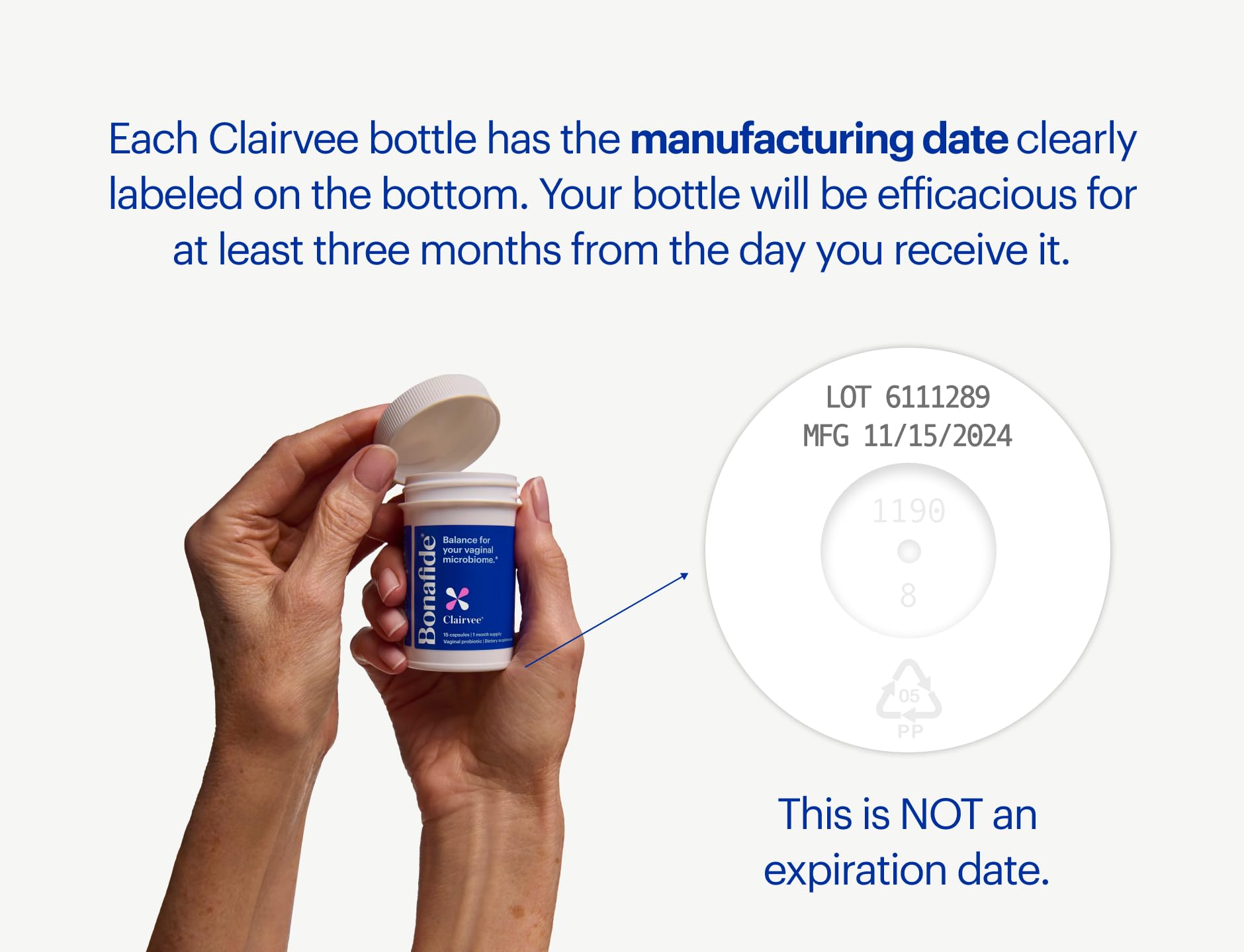 Bonafide Clairvee capsules close up for daily odor itching and discharge support