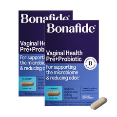 Bonafide Clairvee vaginal health bottle for daily probiotic support.