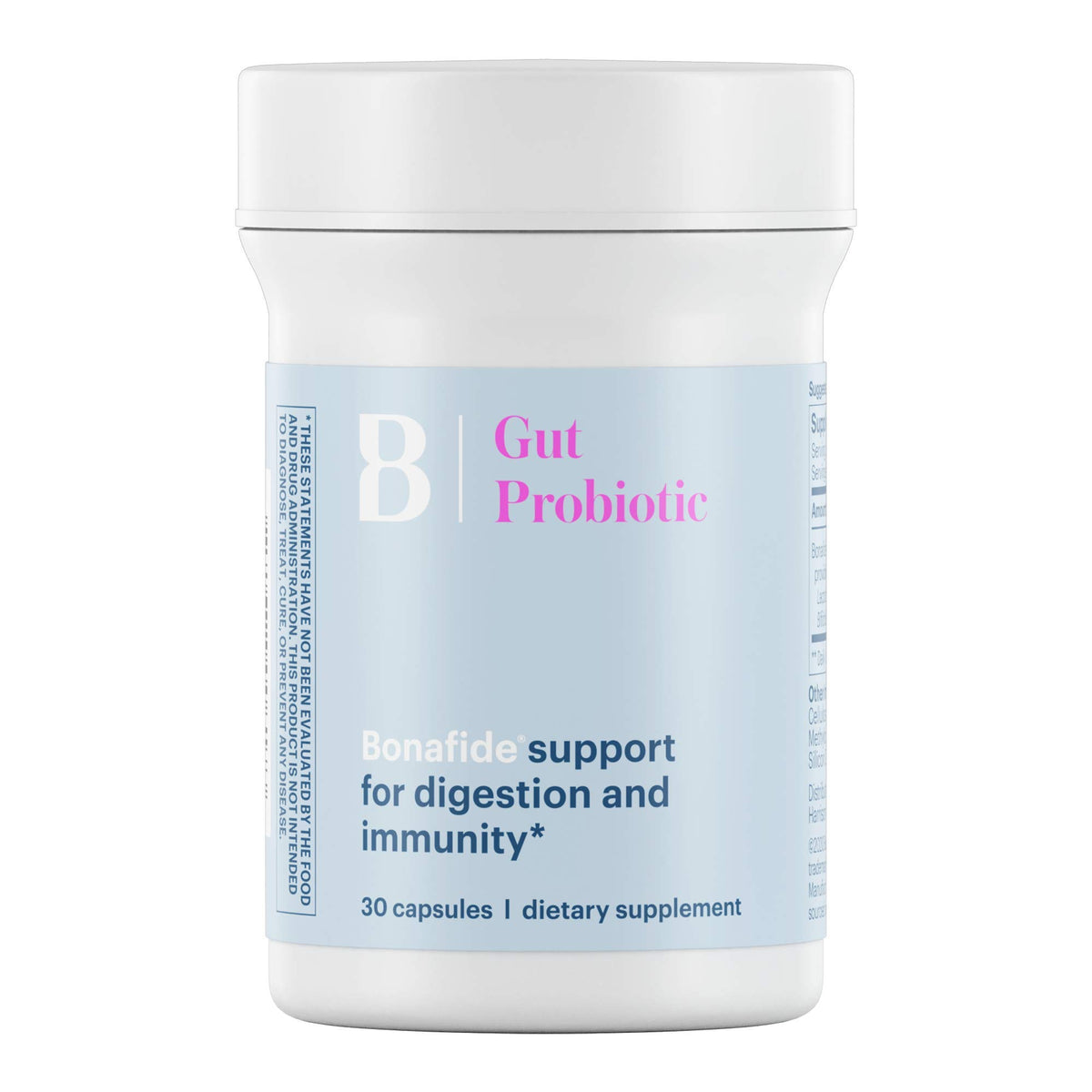 Bonafide Essentials Gut Probiotic bottle front promoting daily digestive support.