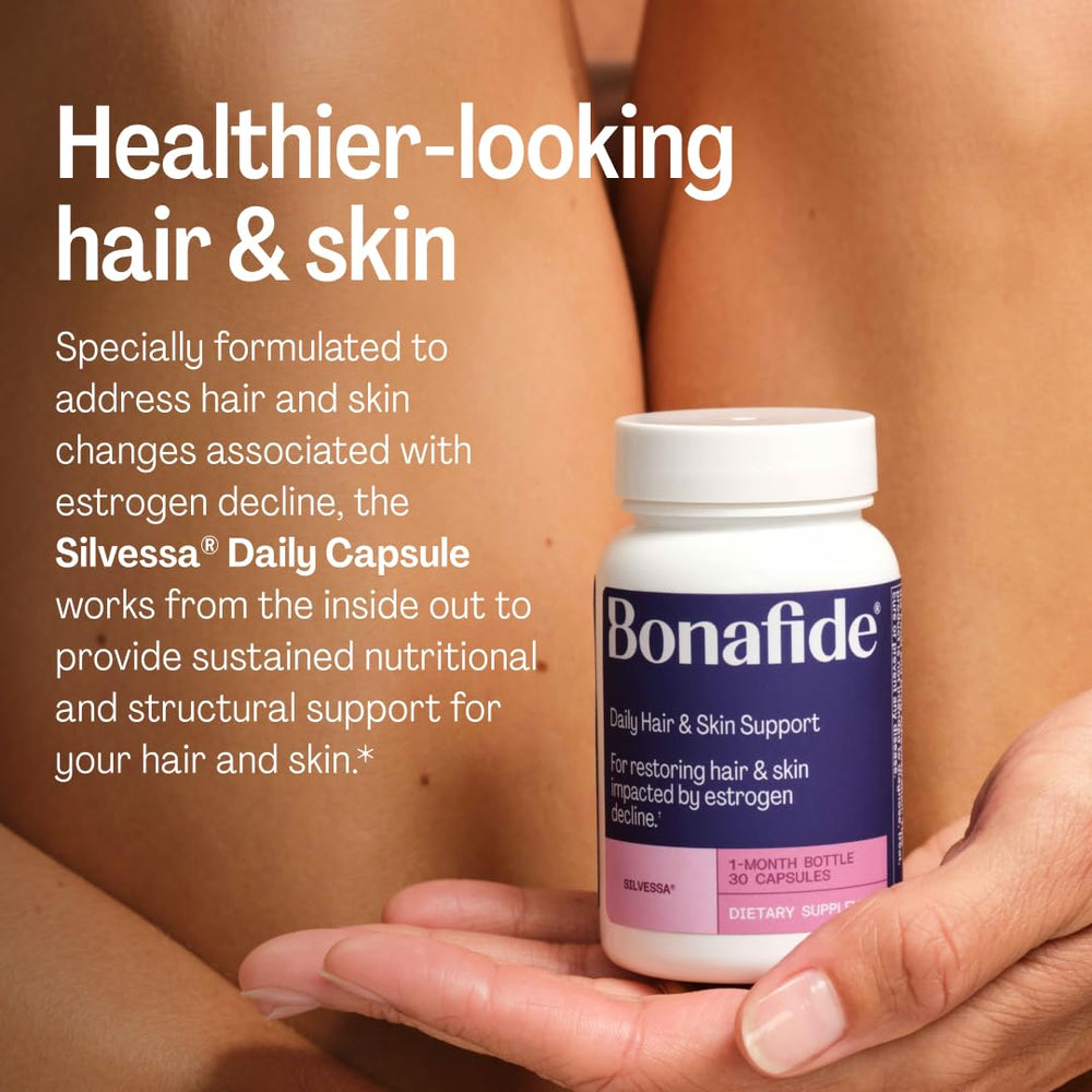 Bonafide Silvessa skin serum bottle—topical hydration to improve texture.