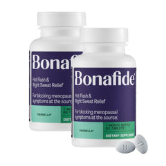 Bonafide Thermella relief bottle close-up showing a quick hot flash solution.