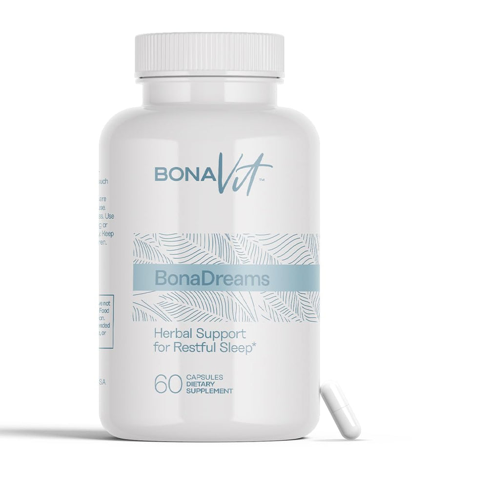 Bonavit BonaDreams bottle front displaying natural sleep aid for restful nights