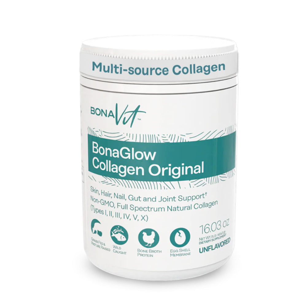 BonaGlow Bonavit unflavoured tub front, premium collagen powder for daily use