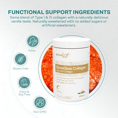 Bonavit Collagen Peptides bottle highlighting digestive enzymes and probiotics.