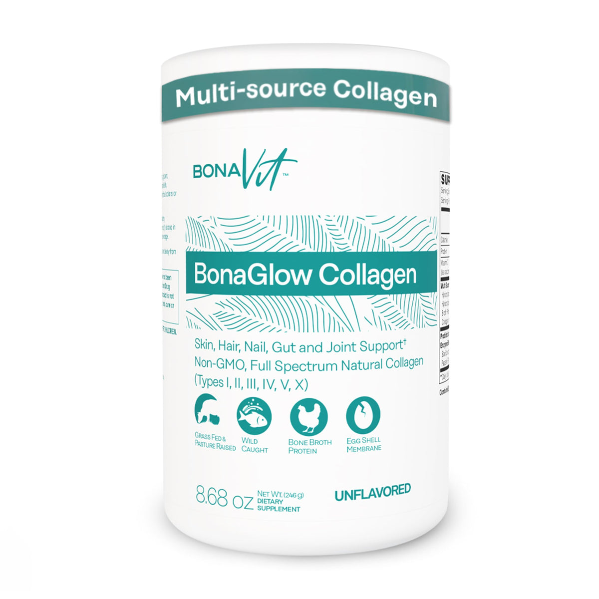 Bonavit Multi Collagen Powder jar shows premium blend for daily versatile use.