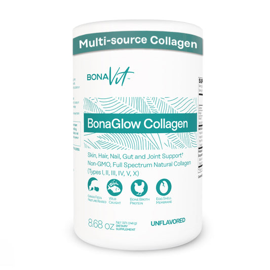 Bonavit Multi Collagen Powder jar shows premium blend for daily versatile use.