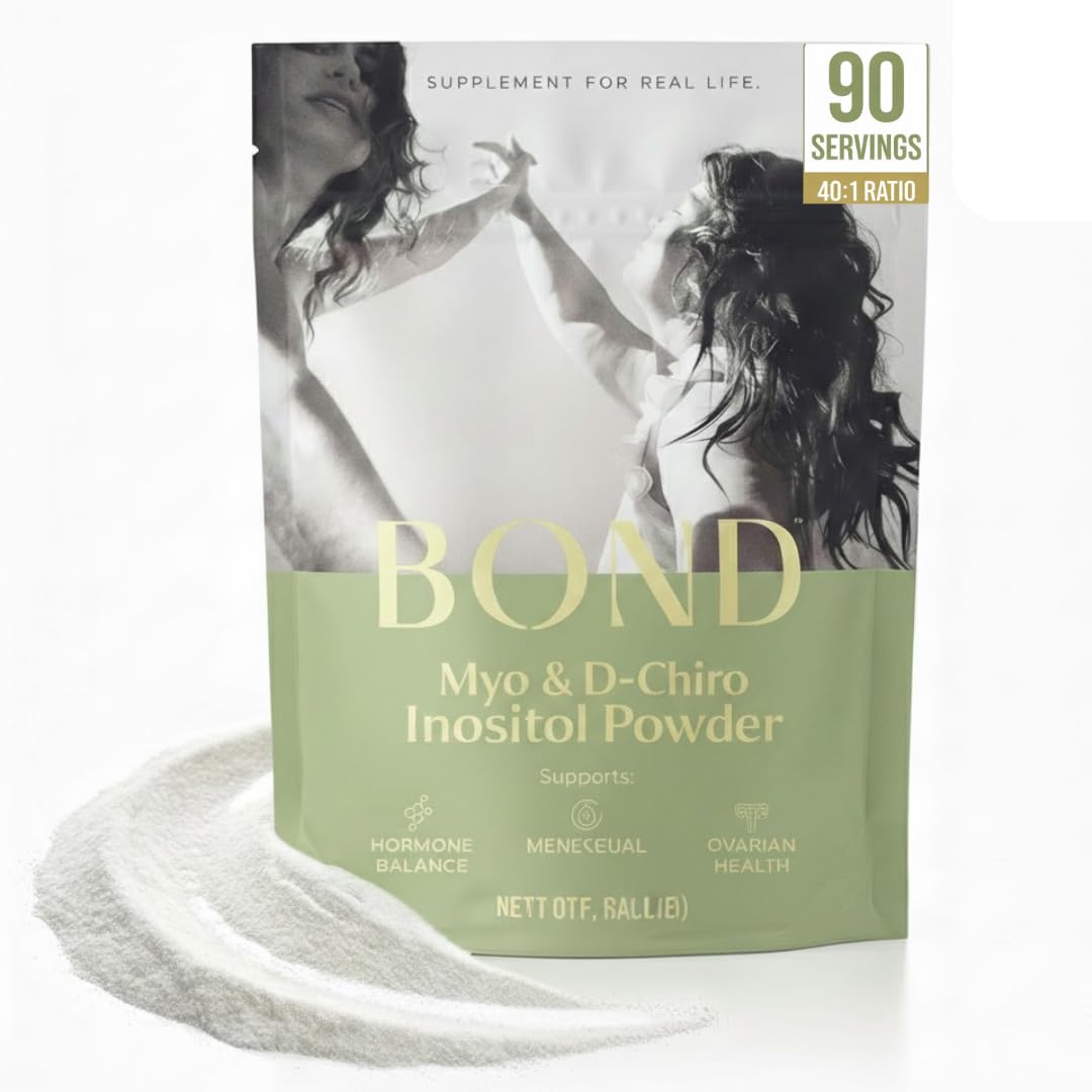 Bond Myo-Inositol & D-Chiro Inositol bottle close-up may support hormonal balance.