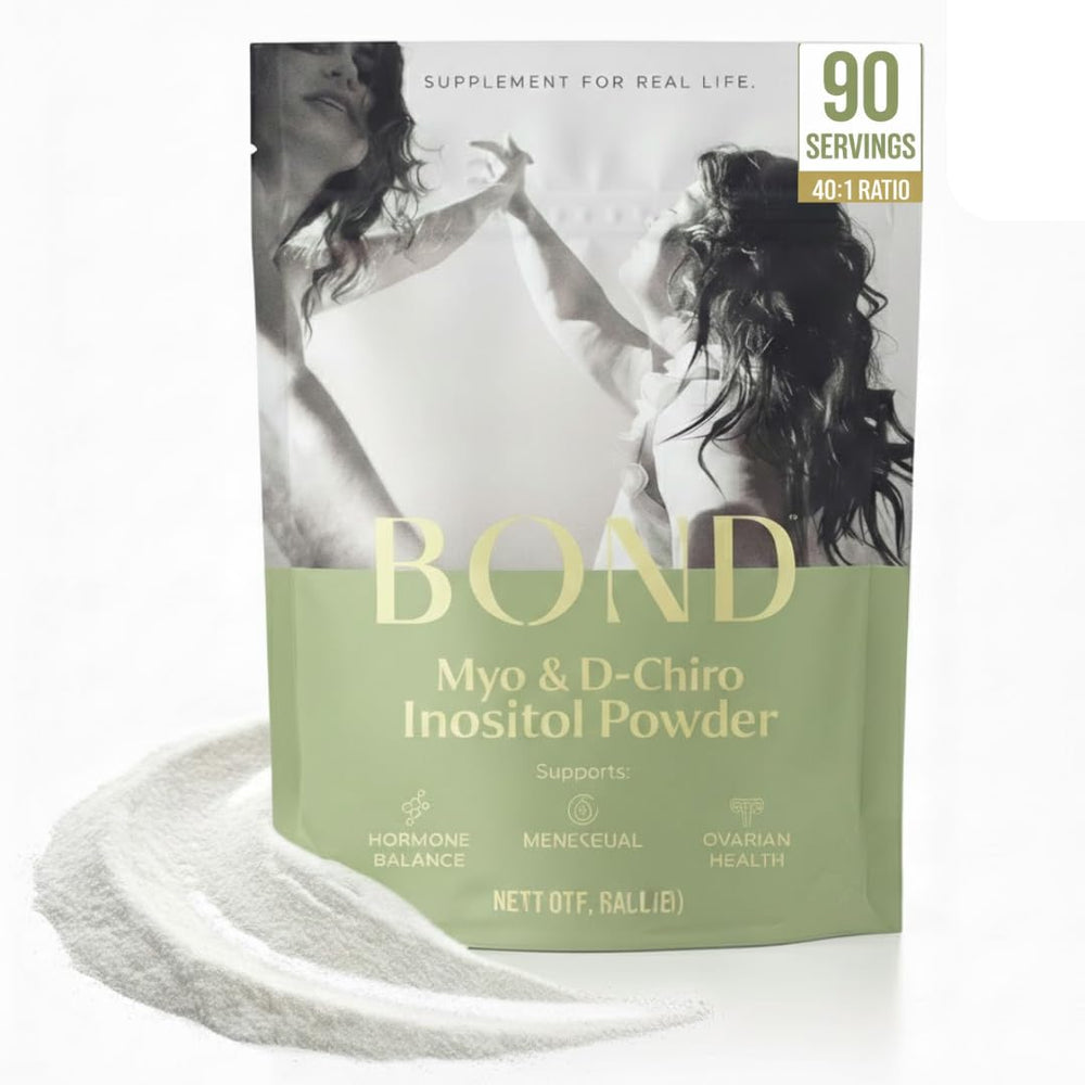 Bond Myo-Inositol & D-Chiro Inositol bottle close-up may support hormonal balance.