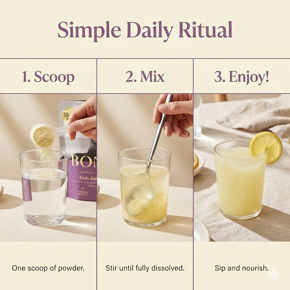 Lemon-flavored Bond Prenatal Drink Mix poured into a glass for refreshing energy.
