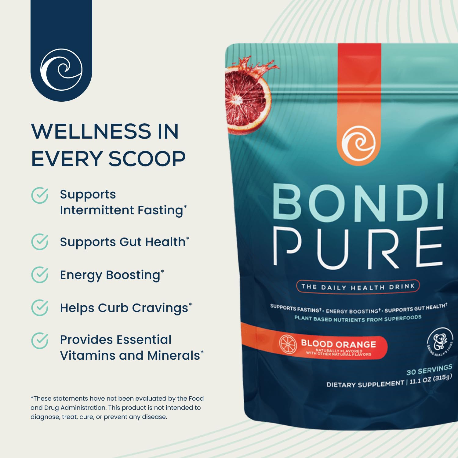 Bondi Pure Blood Orange powder scoop ready to mix.