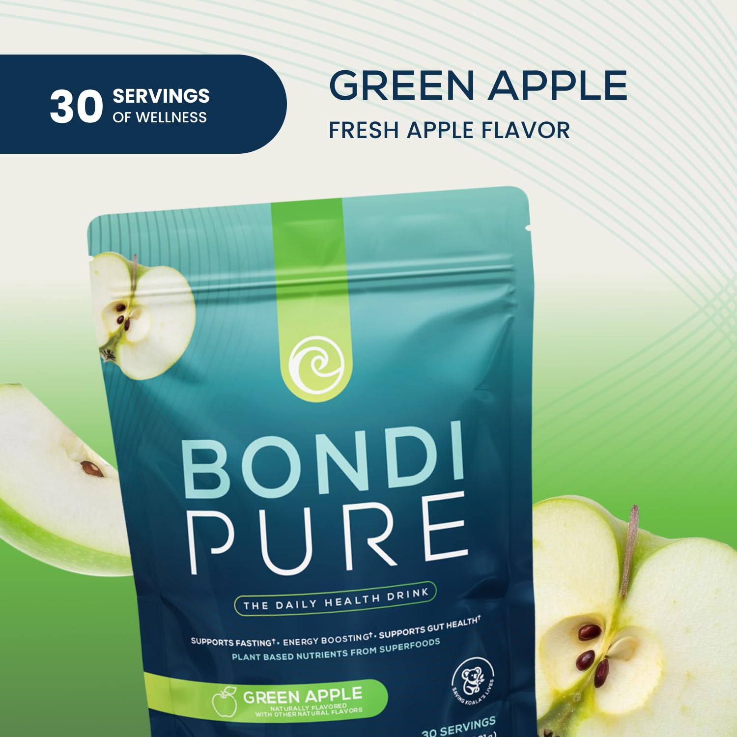 Coconut water and hemp protein ingredients highlighted on Bondi Pure packaging.