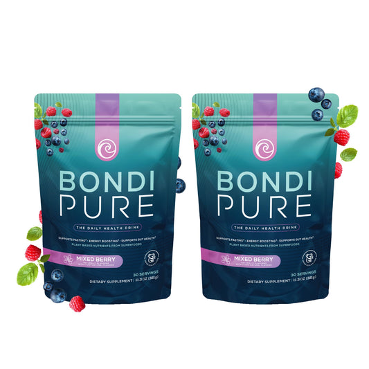 Bondi Pure Berry bottle showing the daily detox drink for energy and gut health