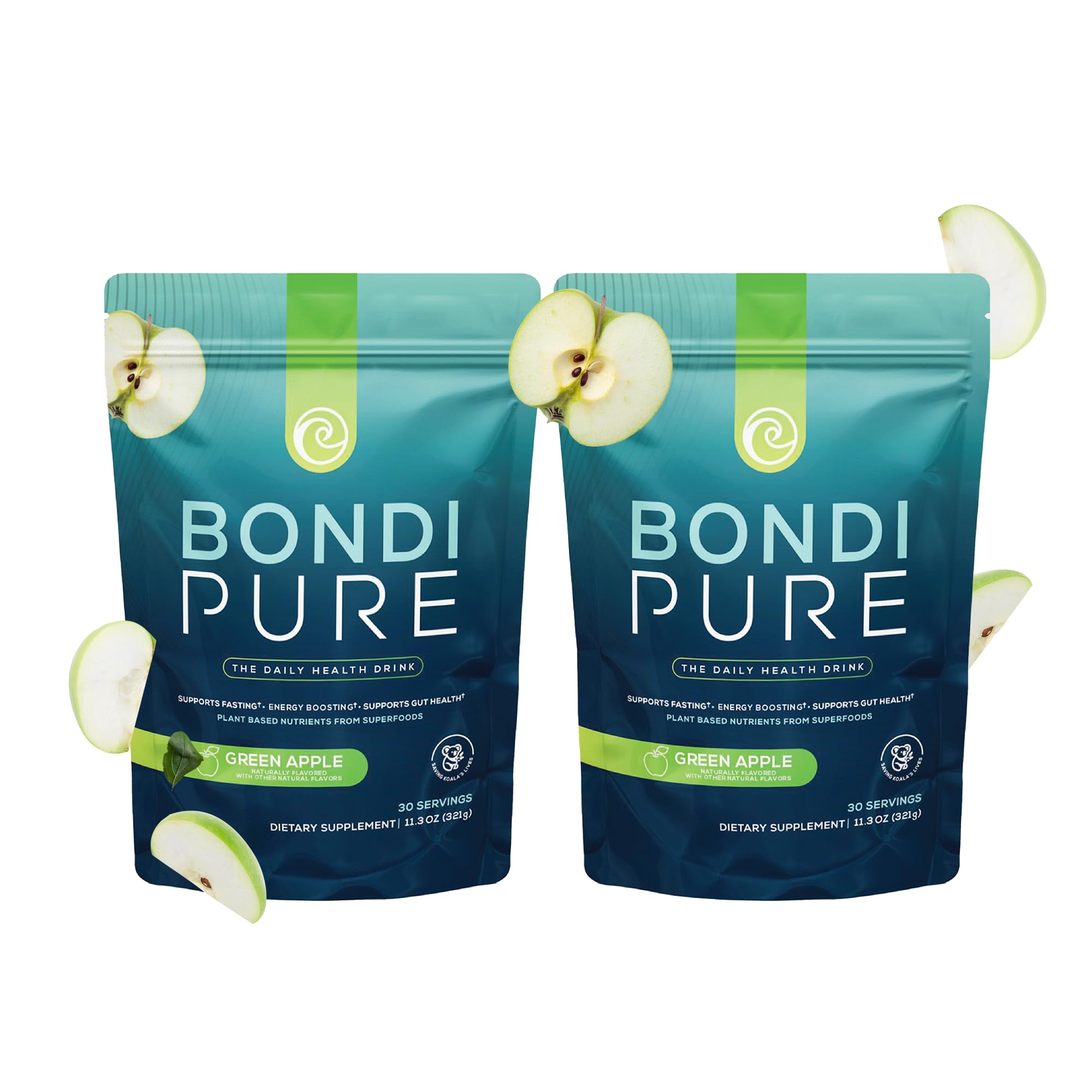 Bondi Pure Green Apple powder scoop ready for daily detox and energy support.