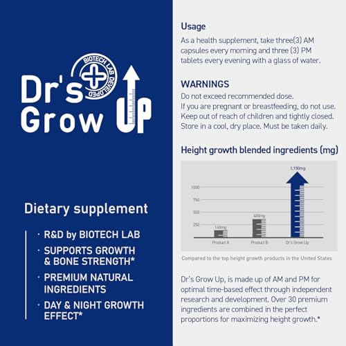 Bone Science Dr’s Grow Up PM tablets shown for evening support.