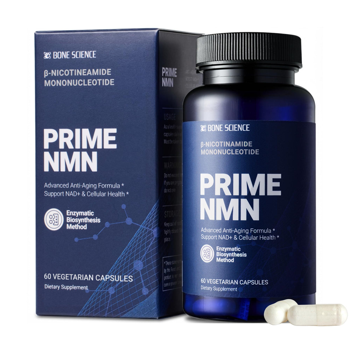 Bone Science NMN stabilized bottle showing purity for aging support