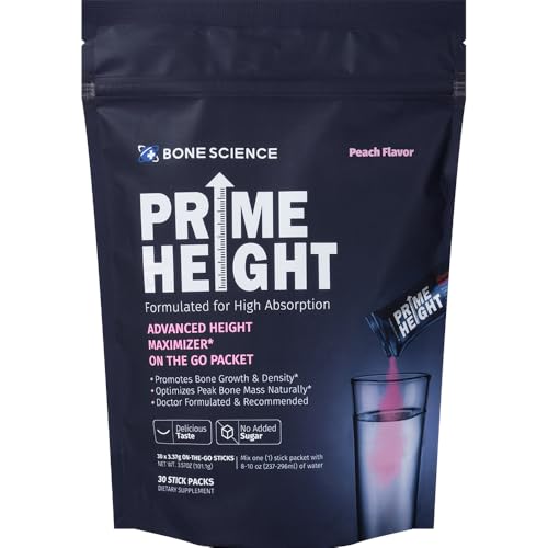 Bone Science Prime Height dissolving sticks shown in a glass for easy, quick hydration after school.