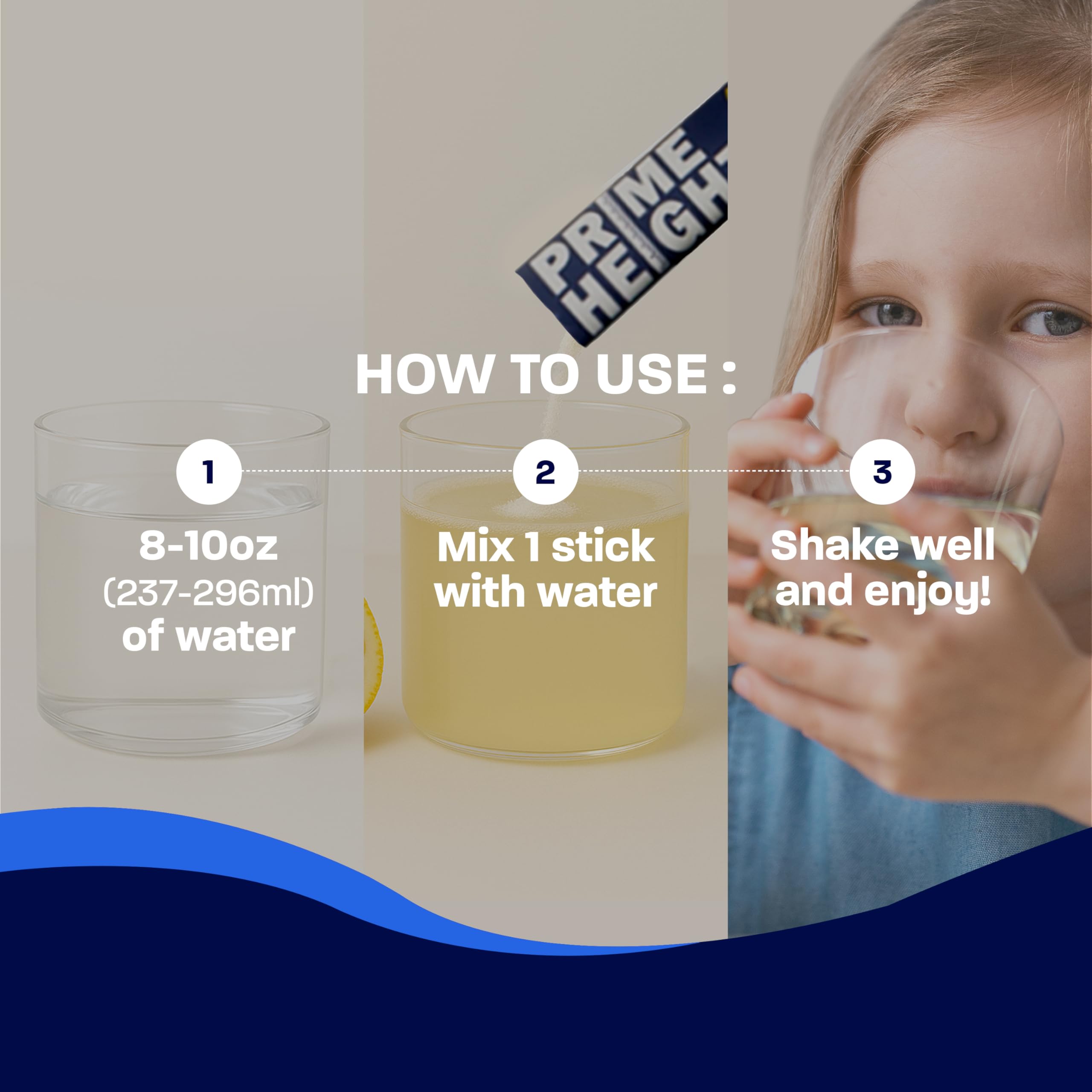 Sugar-free Prime Height powder mixed into juice for a refreshing beverage.