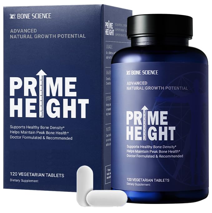 BONE SCIENCE PrimeHeight bottle close-up for daily bone support and balanced nutrition.