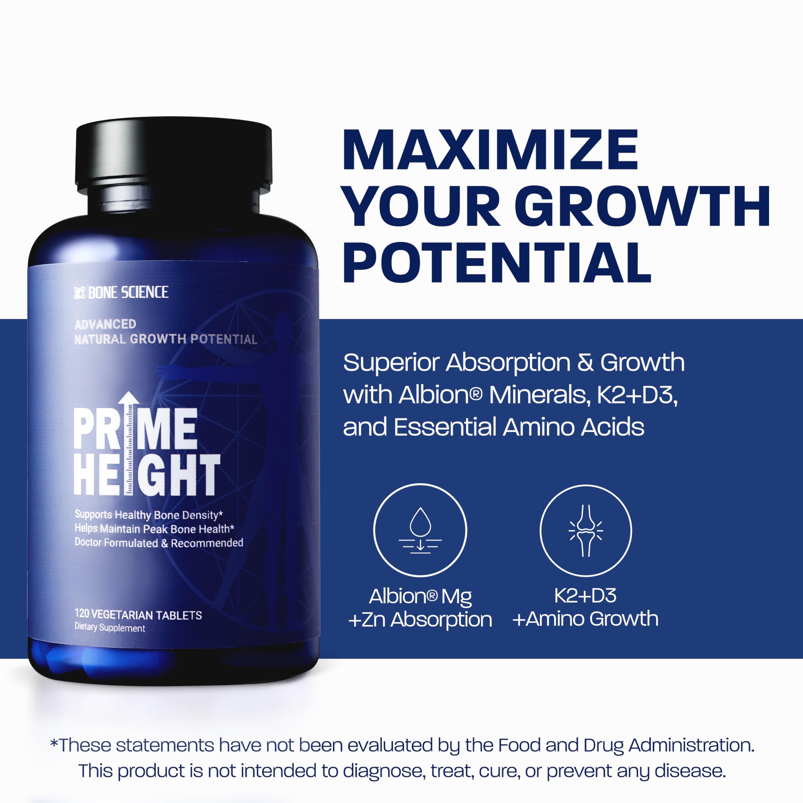 PrimeHeight tablets side view illustrating mineral-rich vegan support for bone health.