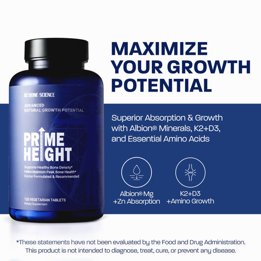 PrimeHeight tablets side view illustrating mineral-rich vegan support for bone health.