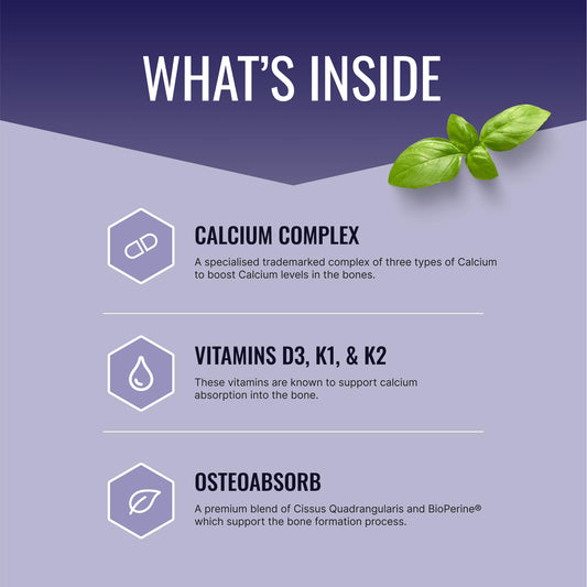 Bonesyl tablets close-up highlighting vegan formula for bone strength.