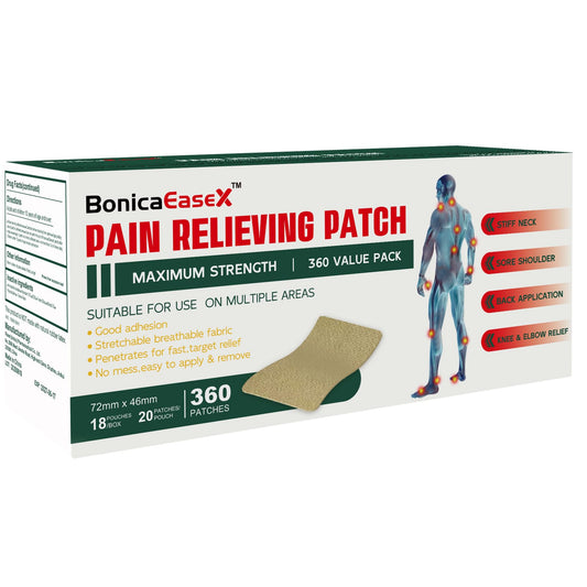 BonicaEaseX patch on the back provides targeted relief for muscle soreness.