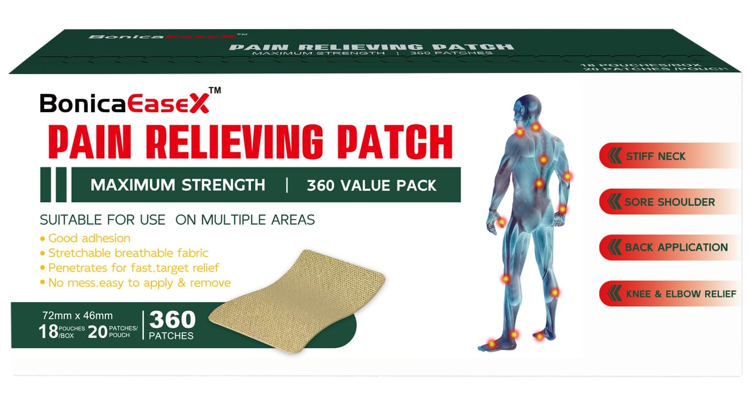 BonicaEaseX neck patch contours for comfortable upper body relief.