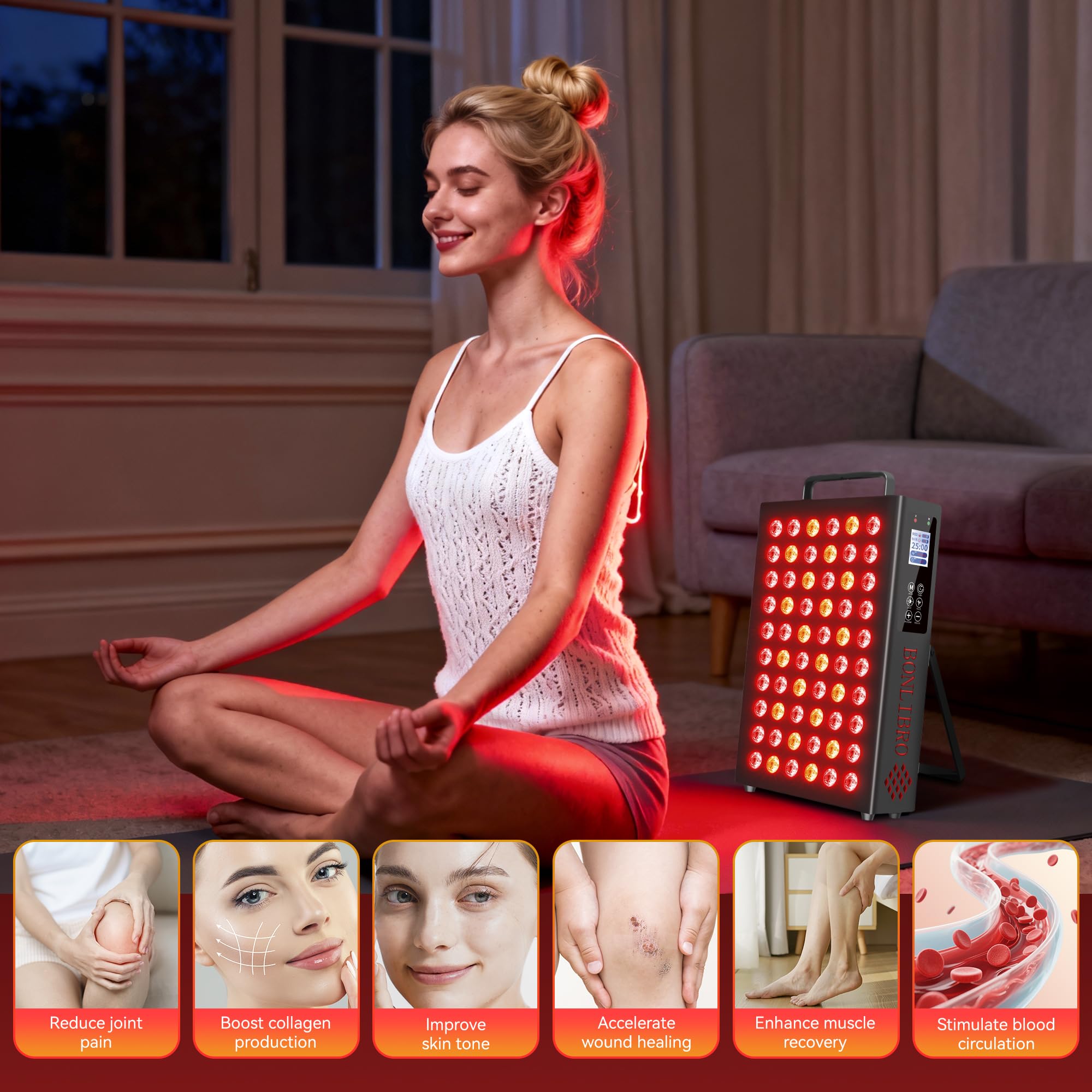 BONLIBRO enhanced recovery and relaxation potential from red light therapy.