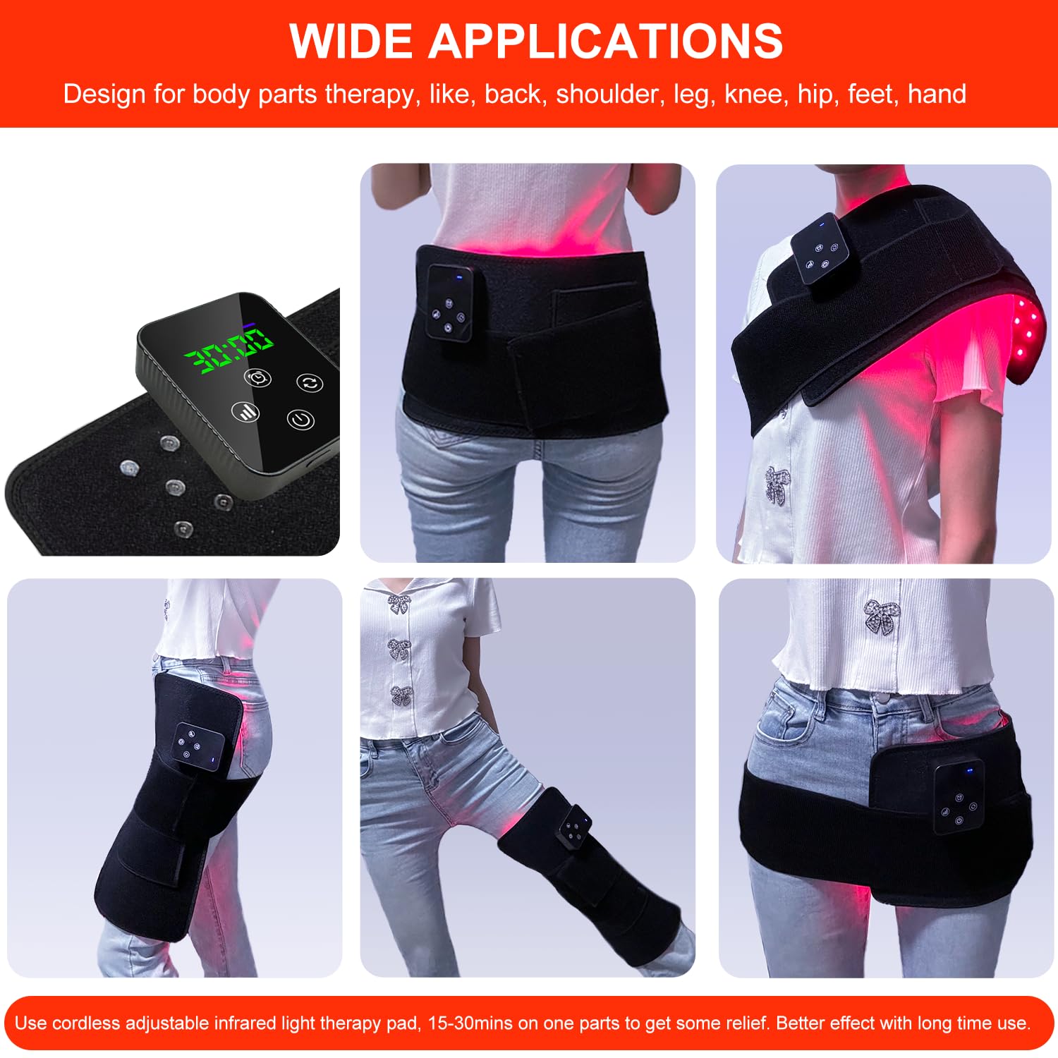 Bonodave knee-leg wrap applying 660nm/850nm light for everyday ease.