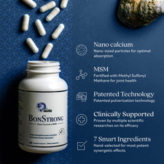 BonStrong bottle on shelf in a clean kitchen setting.