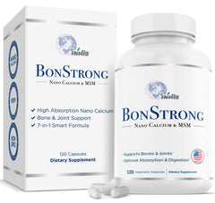 BonStrong Nano Calcium MSM bottle highlighting daily bone support for adults.