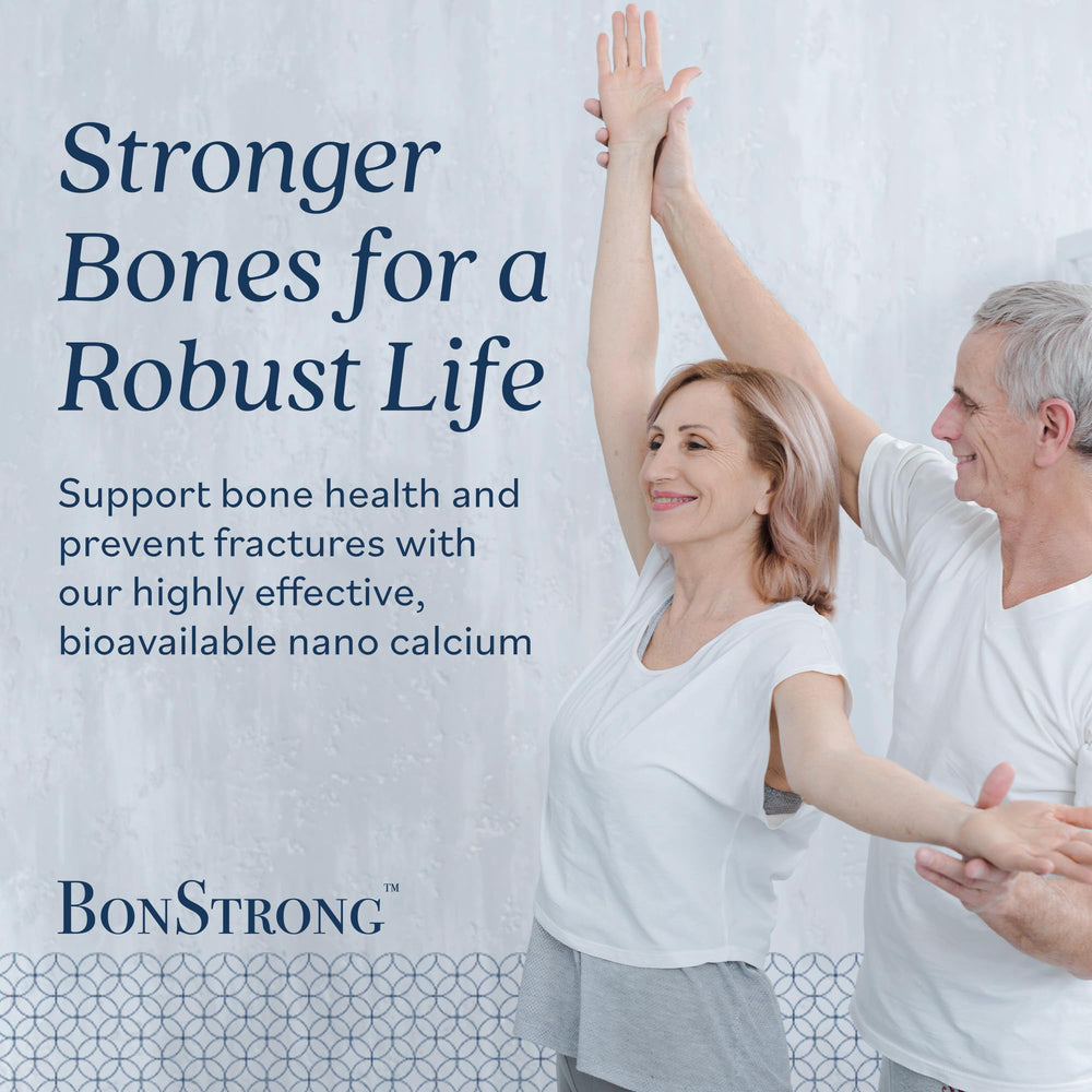 BonStrong capsules close-up emphasizing easy-to-swallow nano calcium design.