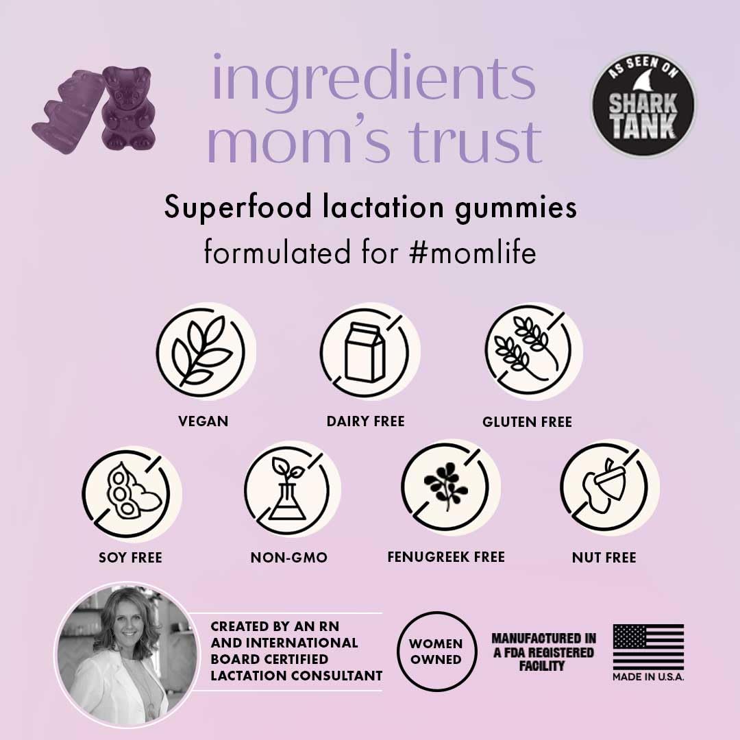 Boobie Bears moringa ingredient close-up highlights natural lactation support.