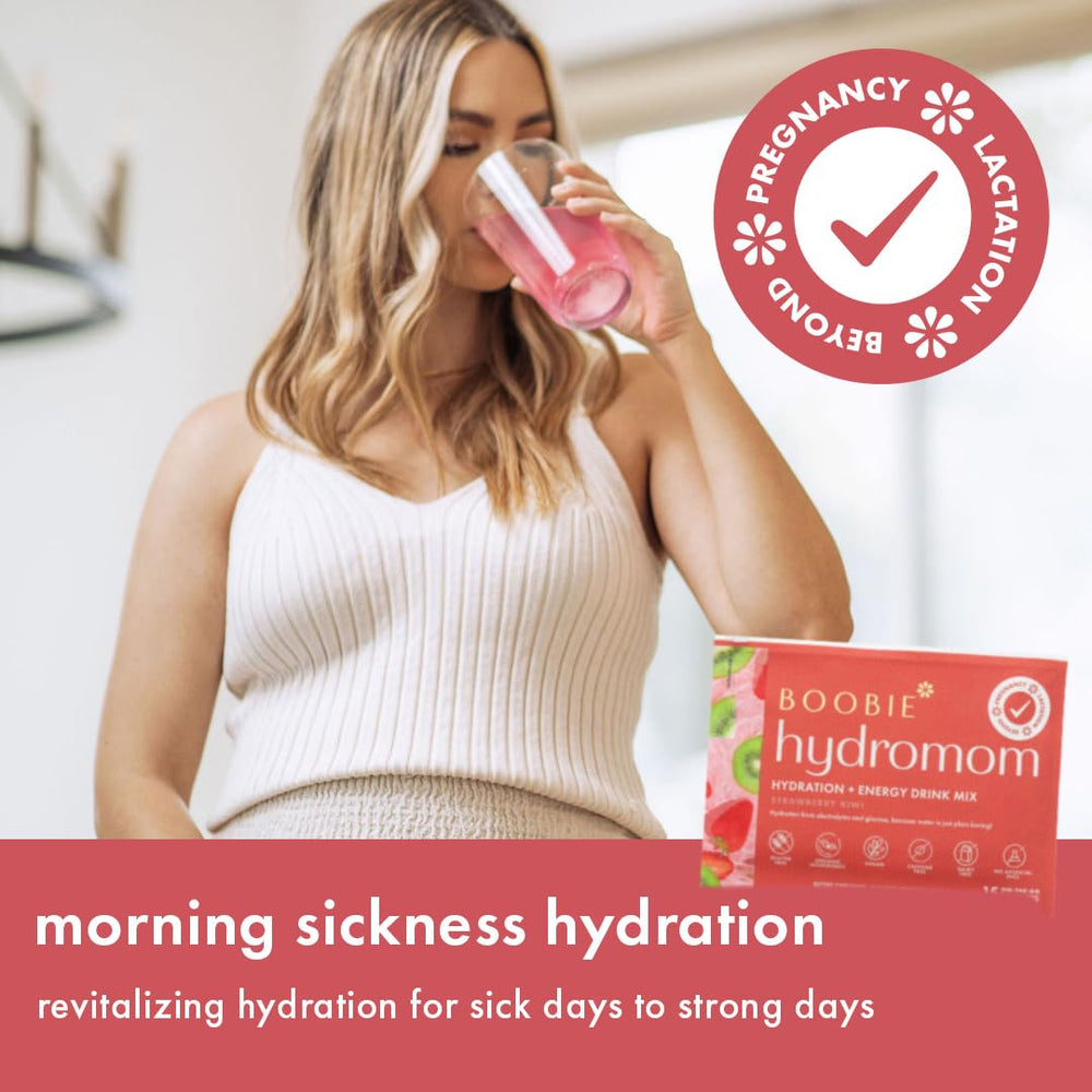 Boobie Hydromom travel sachets tucked into a bag for busy days.