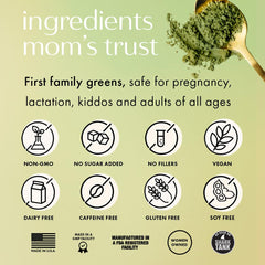 Spirulina and kale blend highlight nutrient richness.