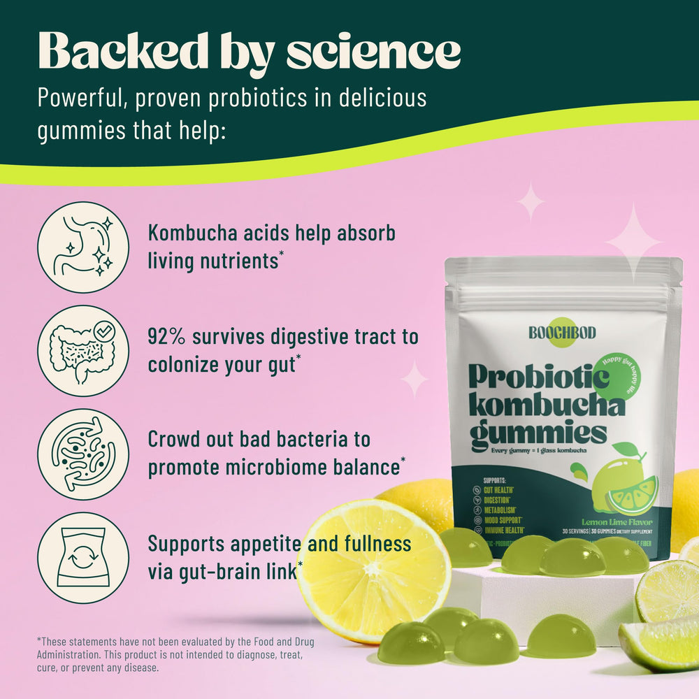 BoochBod Gummies label highlights vegan gluten-free sugar-conscious formula for digestion
