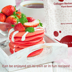 Boon collagen powder berry-lemonade dispense demonstrates convenient daily beauty support.