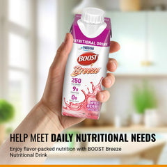 Boost Breeze nutrition facts label highlights vitamins and minerals per serving