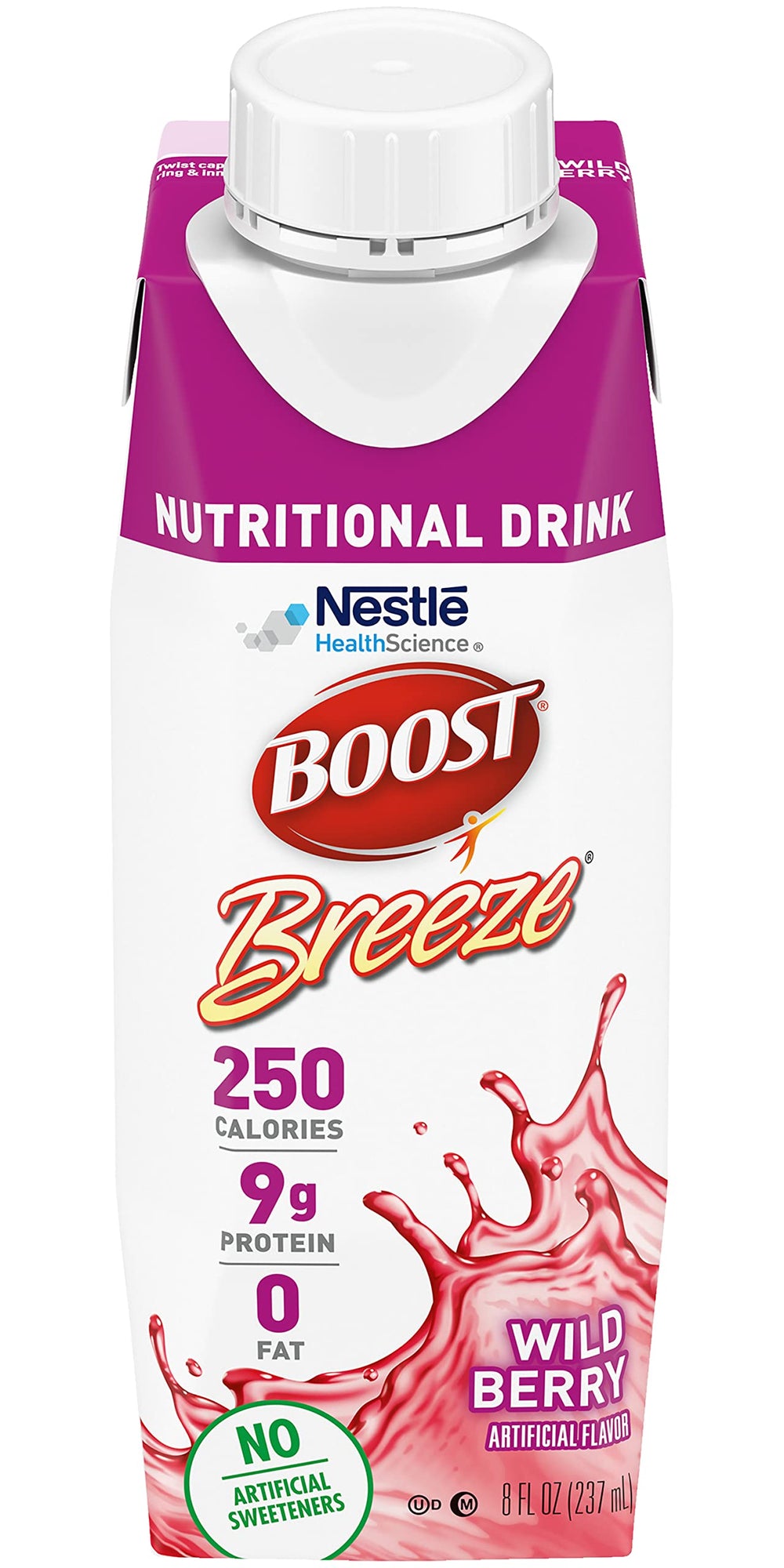 BOOST Breeze Wildberry label closeup highlights vitamins and minerals per serving.