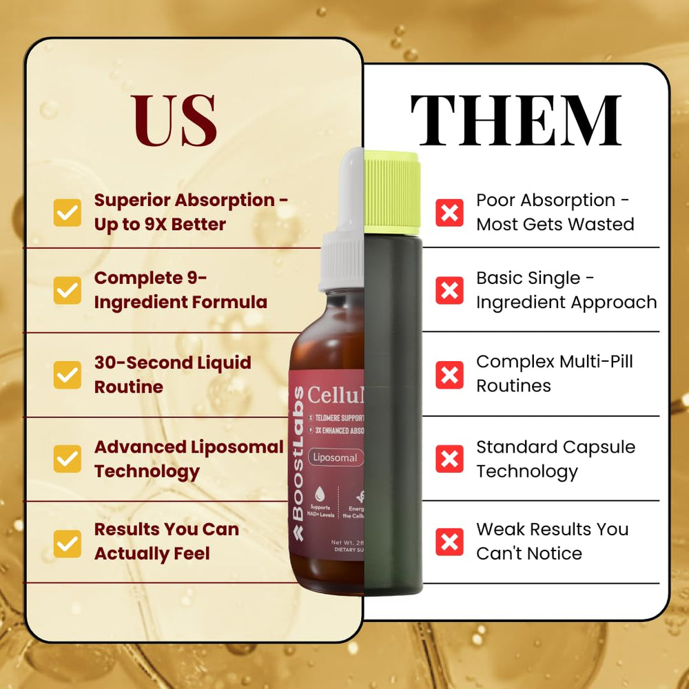 Close-up of Boost Labs Liposomal NAD+ label highlighting potency and liposomal delivery.