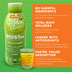 BoostMe Golden Elixir measuring-dropper demonstrates precise dosage for wellness ritual