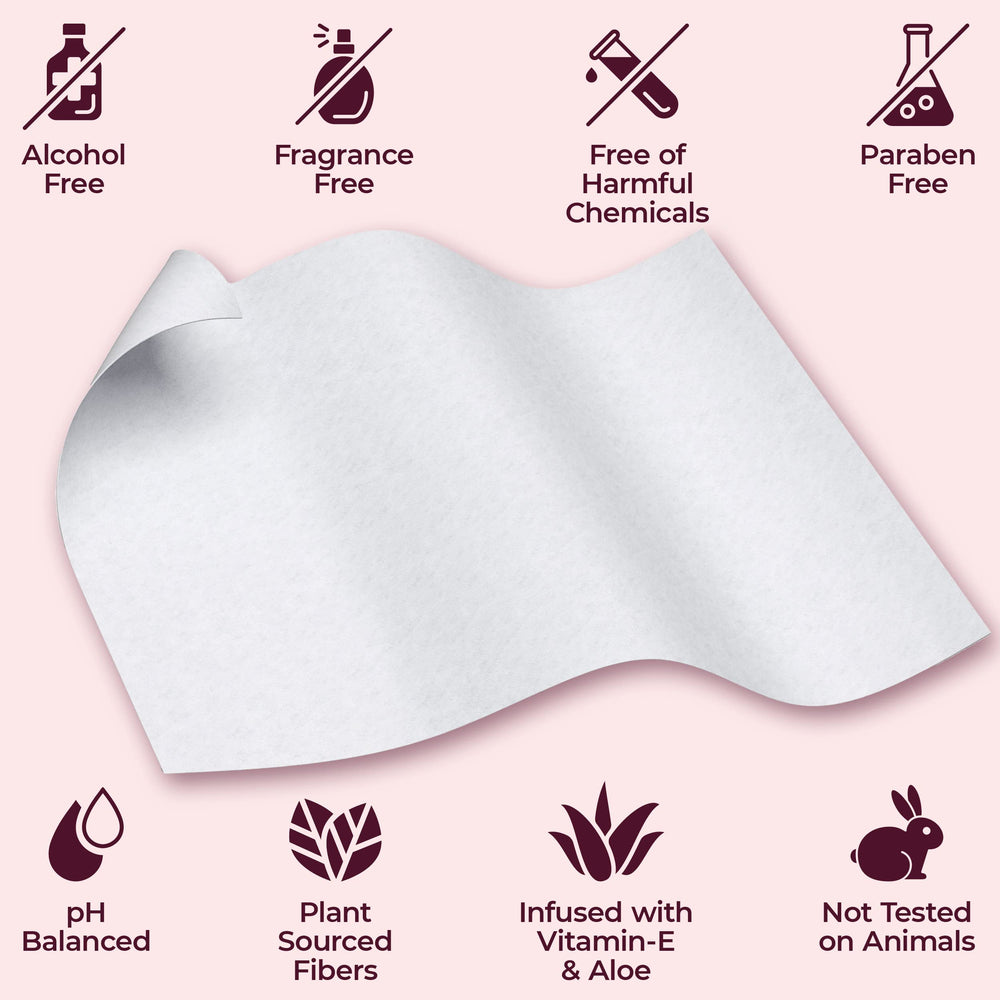 Booty Wipes aloe vitamin E infused formula for gentle, soothing care.