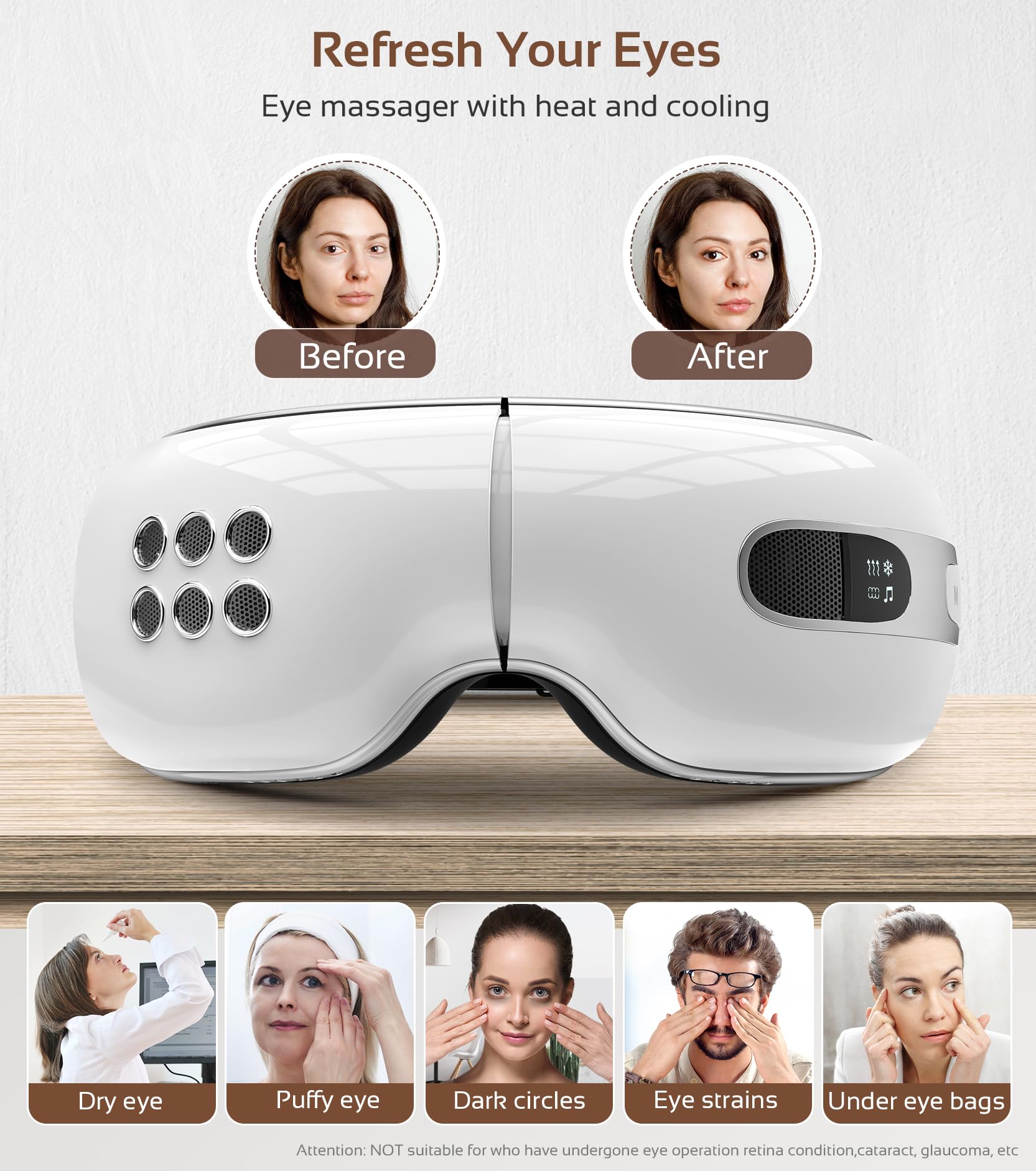BOQUBOO Eye Massager soft leather strap for gentle wear