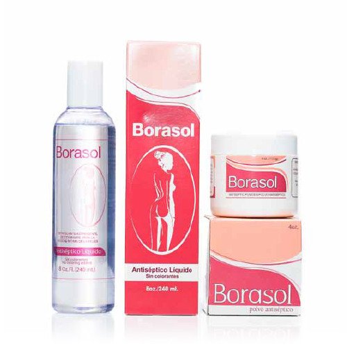 BORASOL liquid antiseptic bottle pour for external intimate hygiene and refreshing cleanse.